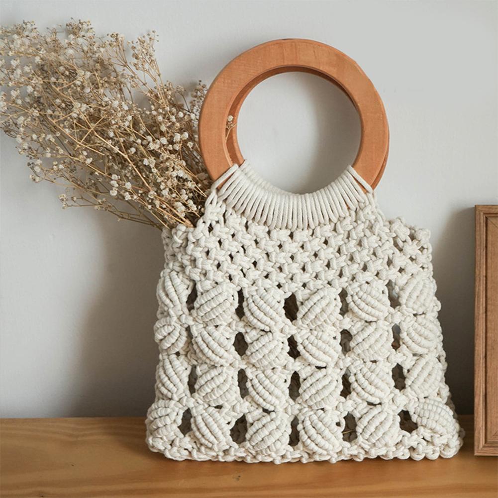 Boho Rope Wood Handle Bag