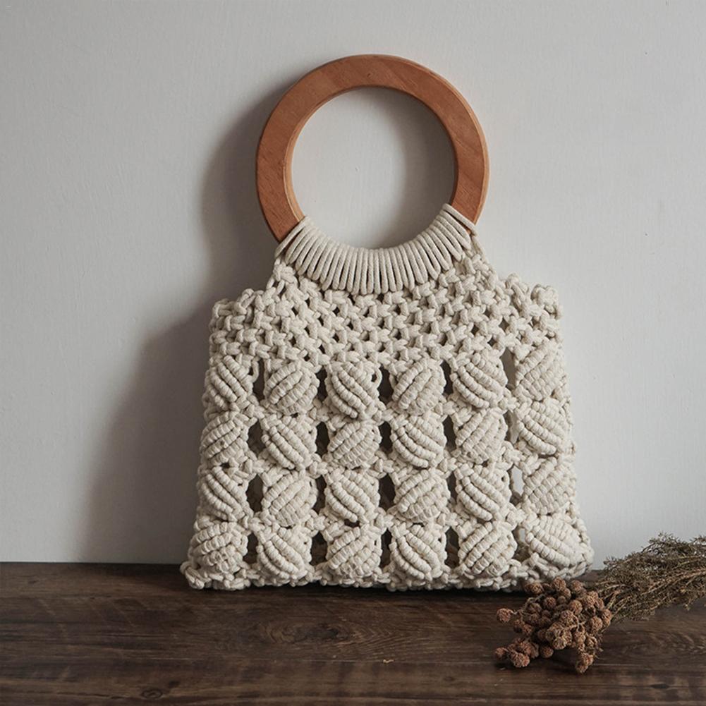 Boho Rope Wood Handle Bag