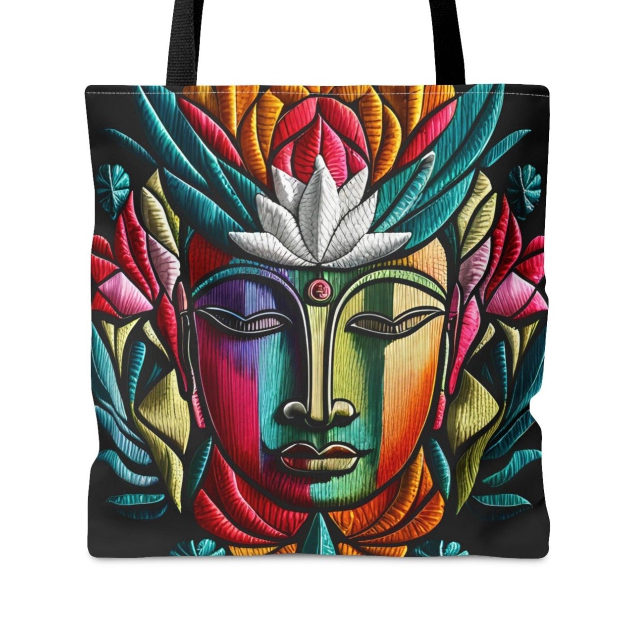Buddha Face White Lotus Tote