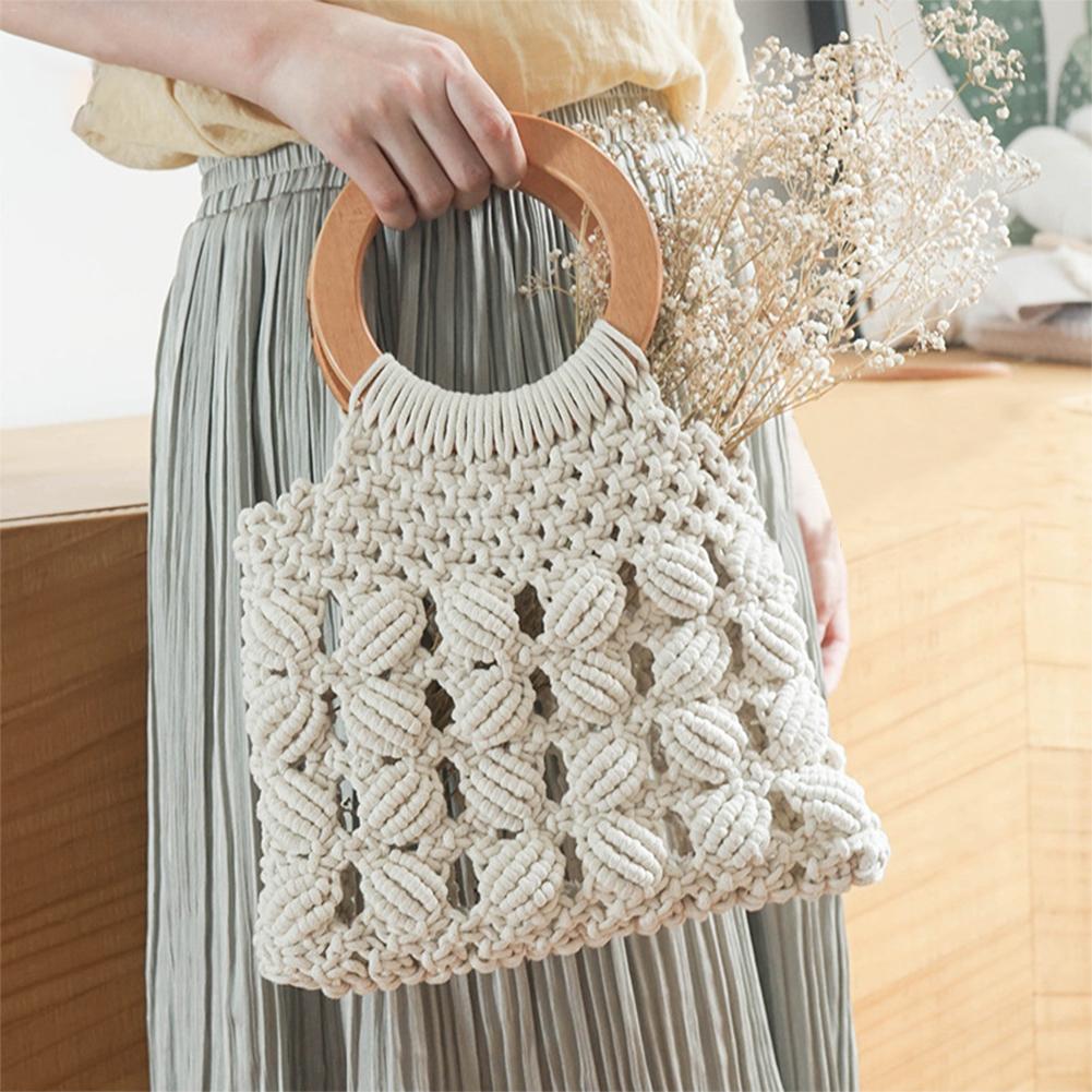 Boho Rope Wood Handle Bag