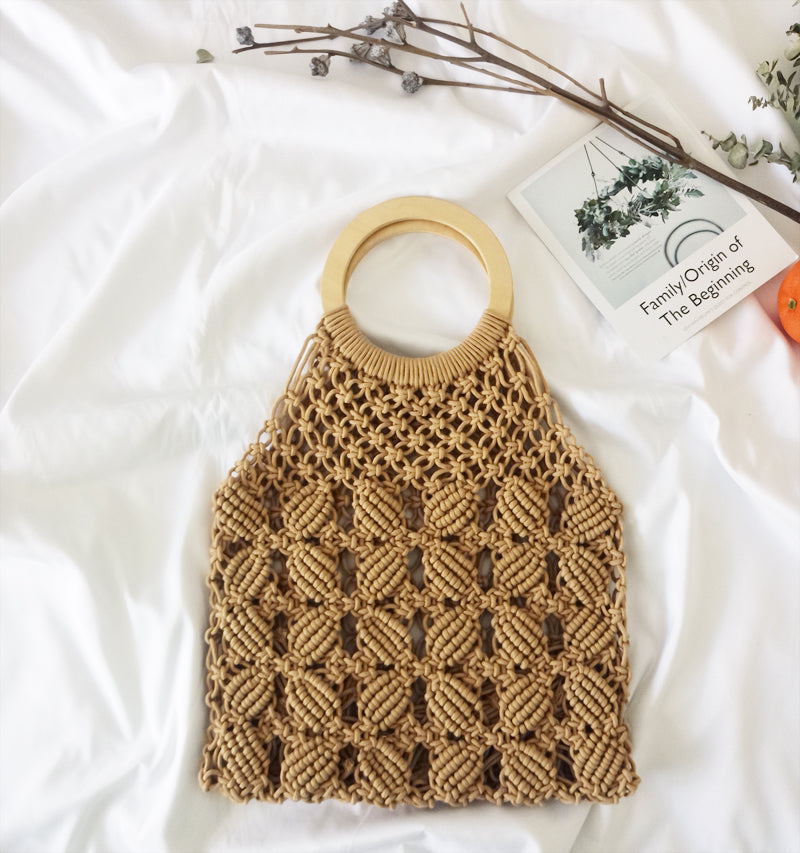 Boho Rope Wood Handle Bag
