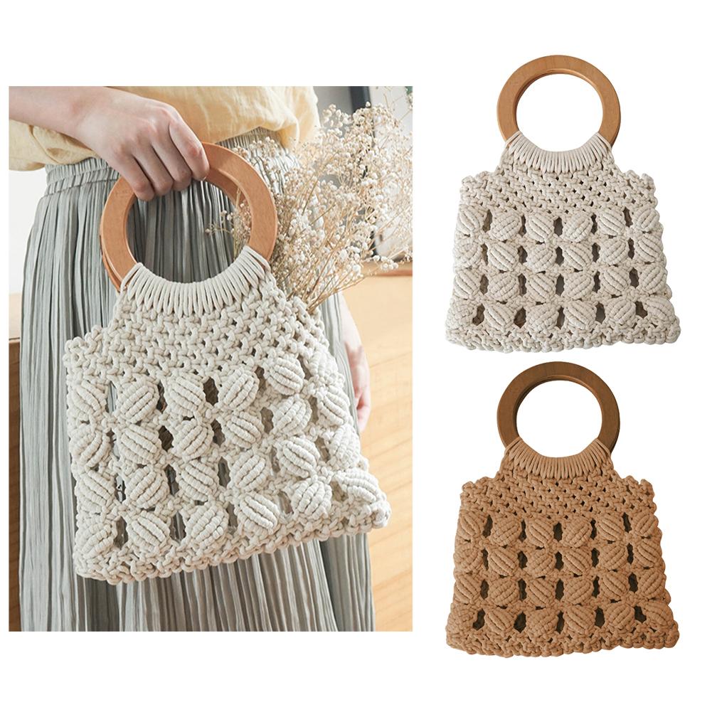 Boho Rope Wood Handle Bag