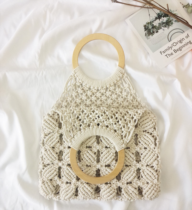 Boho Rope Wood Handle Bag