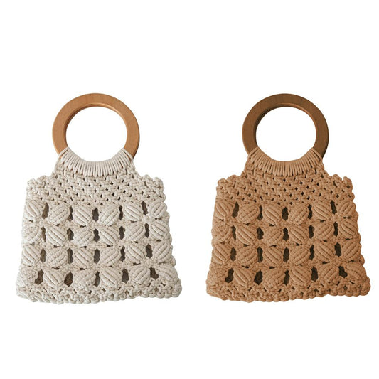 Boho Rope Wood Handle Bag