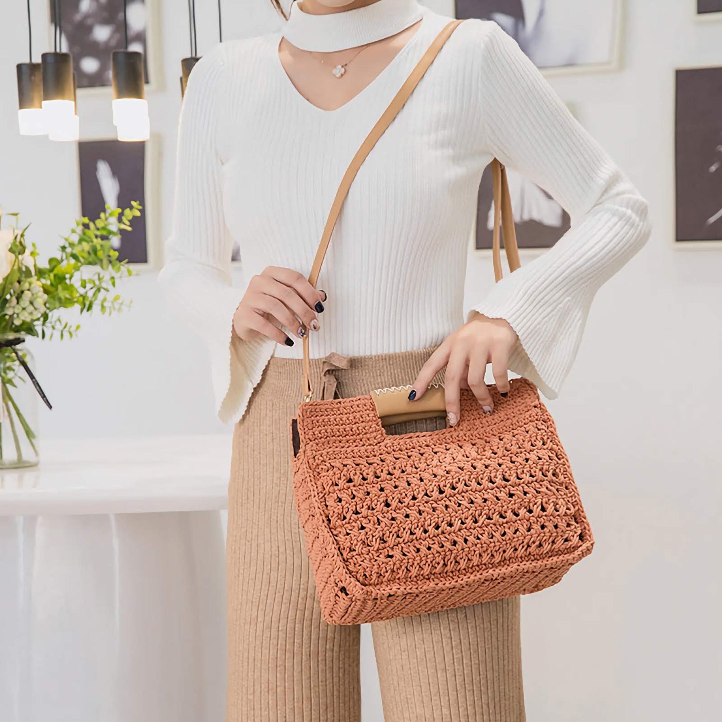 Crochet Woven Handbag Orange