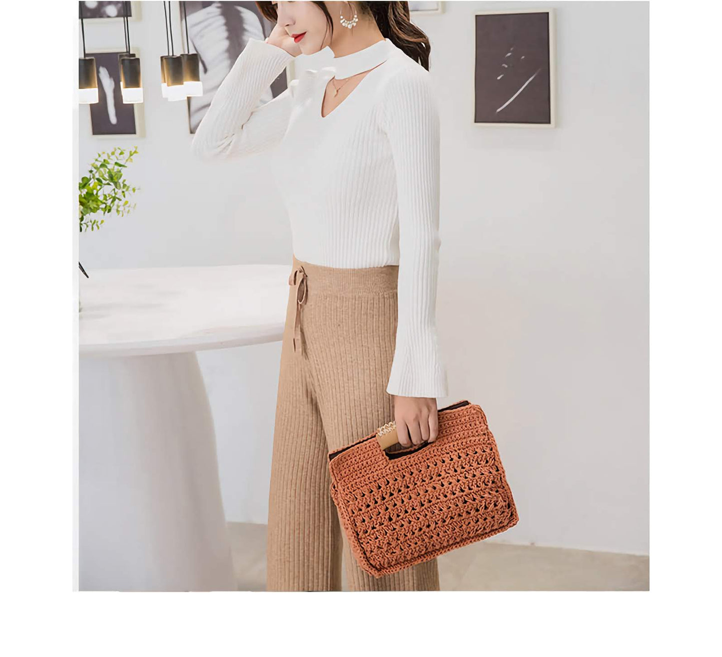 Crochet Woven Handbag Orange
