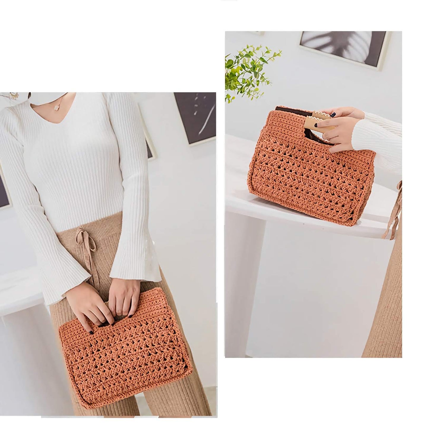 Crochet Woven Handbag Orange