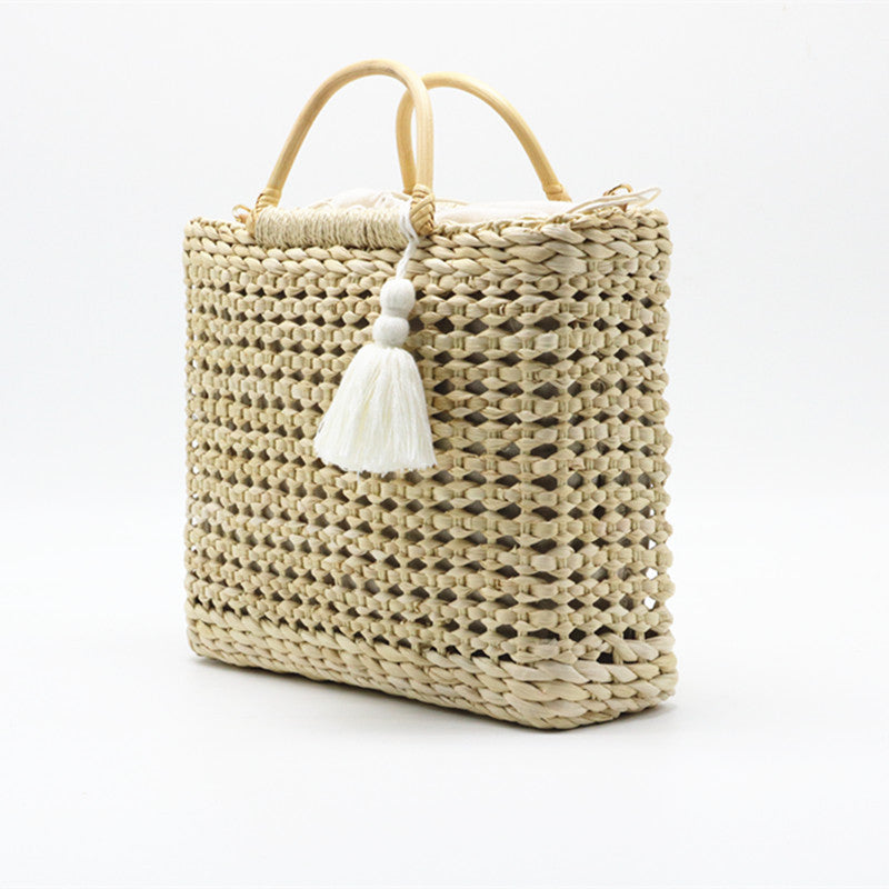 Woven Straw Bag With Tassel