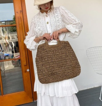 Jute Woven Wood Handle Bag