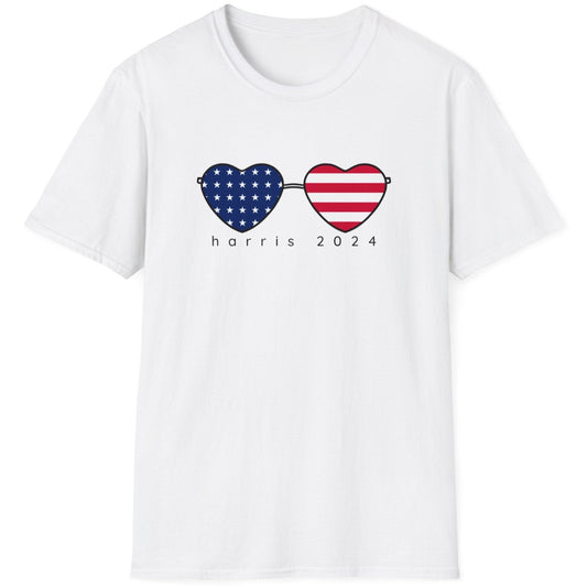 American Flag Heart Glasses - Kamala Harris T-Shirt - All-Gender Sizing