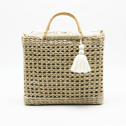 Woven Straw Bag With Tassel