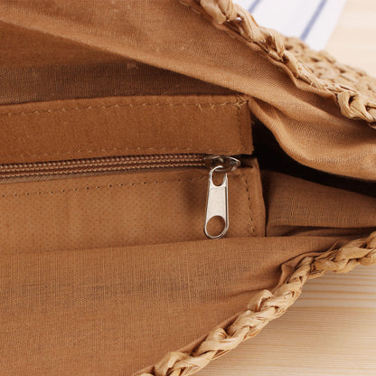 Round Summer Straw Zipper Bag