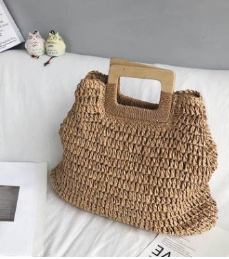 Jute Woven Wood Handle Bag