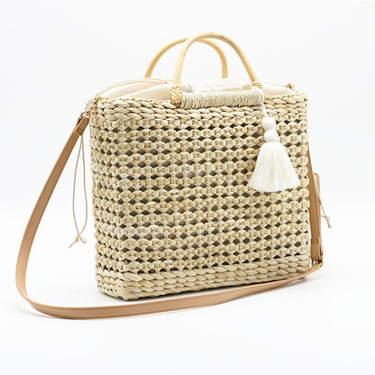 Woven Straw Bag With Tassel