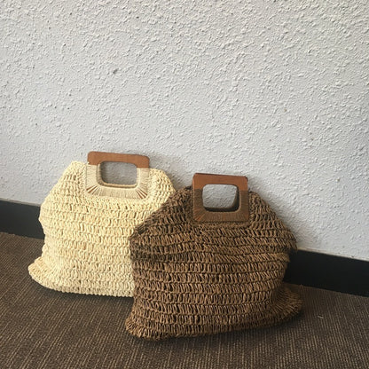 Jute Woven Wood Handle Bag