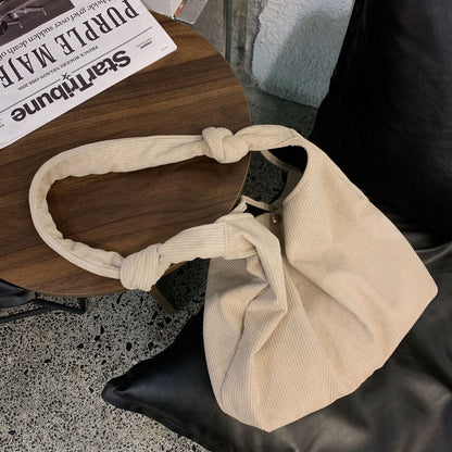 Knotted Corduroy Snap Shoulder Bag
