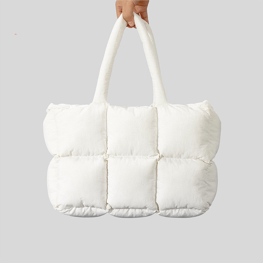 Plush Down Puffer Handbag White