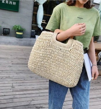 Jute Woven Wood Handle Bag