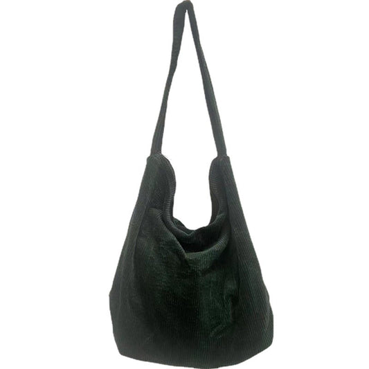 Pleated Corduroy Zipper Tote Bag