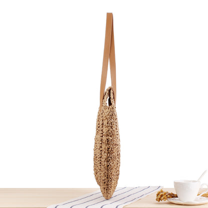 Round Summer Straw Zipper Bag