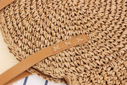 Round Summer Straw Zipper Bag