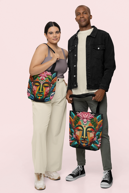 Buddha Face Floral Tote