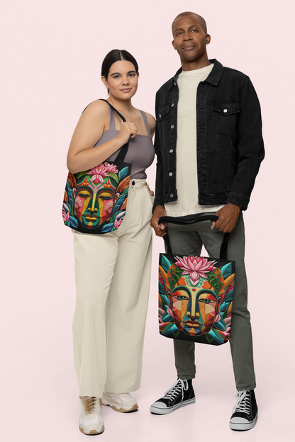 Buddha Face Pink Lotus Tote