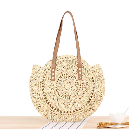 Round Summer Straw Zipper Bag