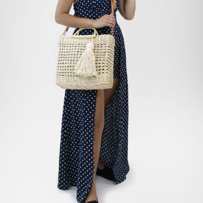 Woven Straw Bag With Tassel